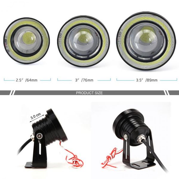 2pcs 3 inch car fob lamp light 76mm 12v 1200lm drl car led angel eye fog lamp cob diaphragm daytime running light for cars